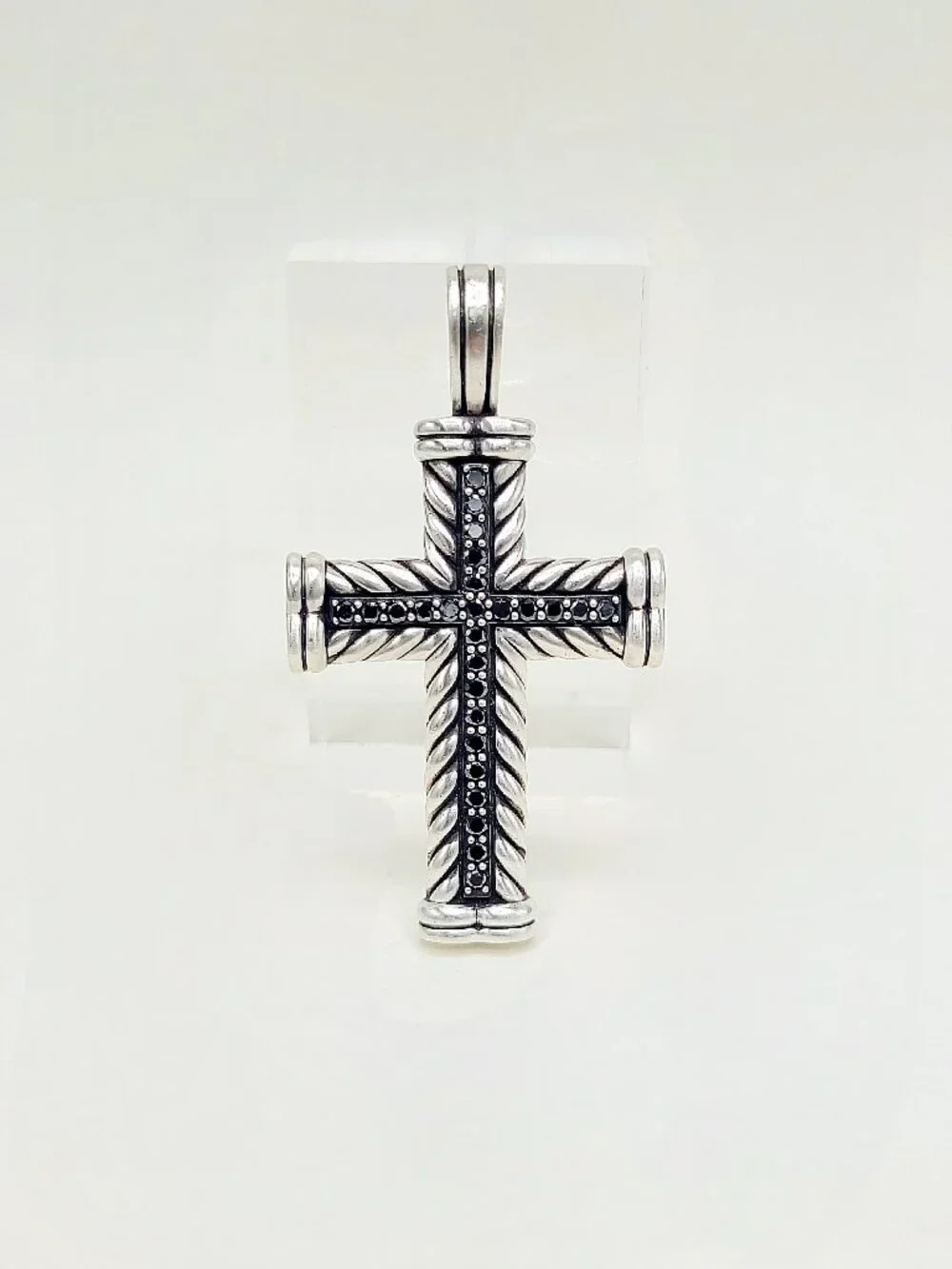 David Yurman Large Chevron Cross Pendant w/ Pavé Black Diamonds - 41.5mm